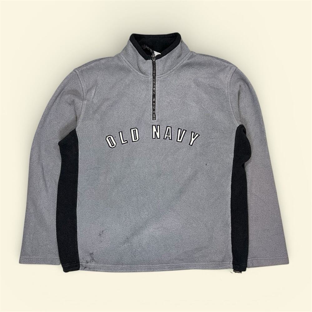 Vintage Old Navy Sweatshirt Mens Medium 1/4 Zip Mock Neck Gray/Teal/Blue